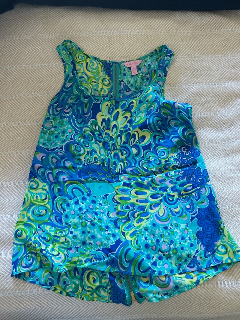Lilly Pulitzer Blue, Teal & Lime Floral Print Tank Top